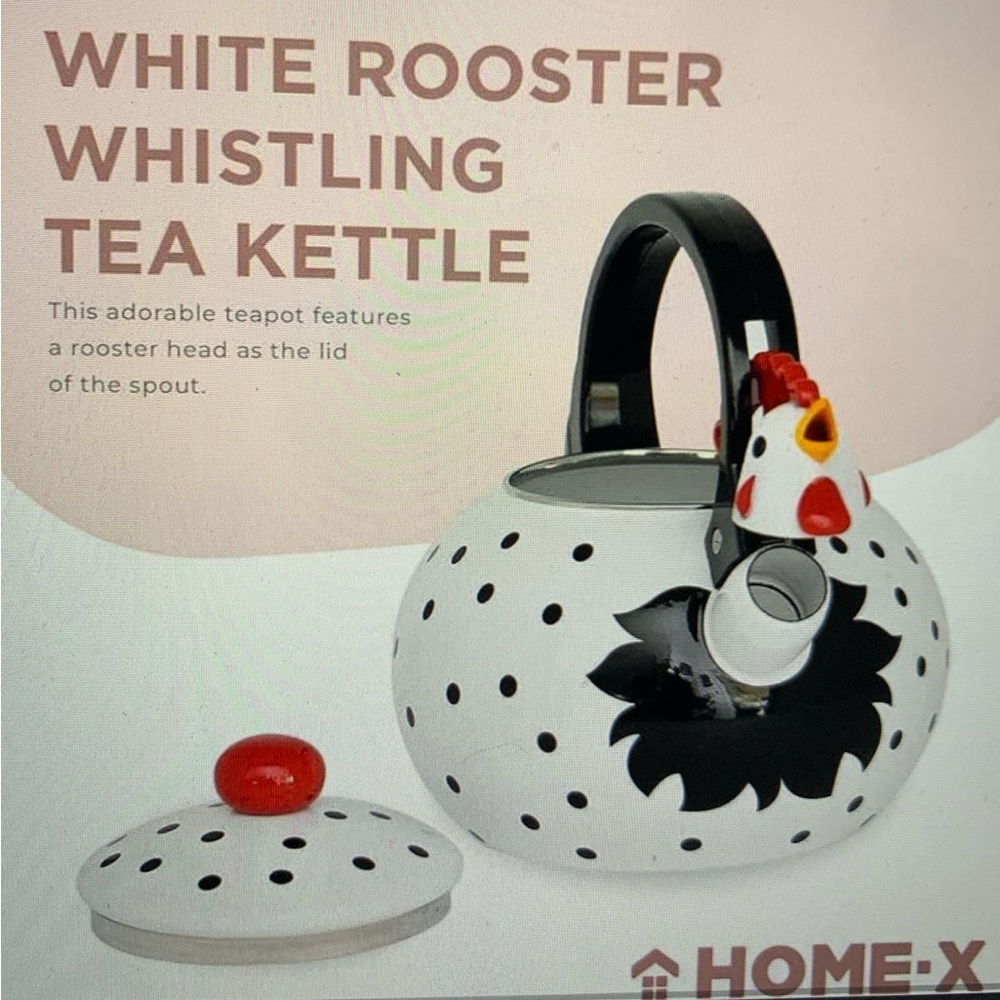 Home-X White Rooster Whistling Tea Kettle - Picture 2 of 4